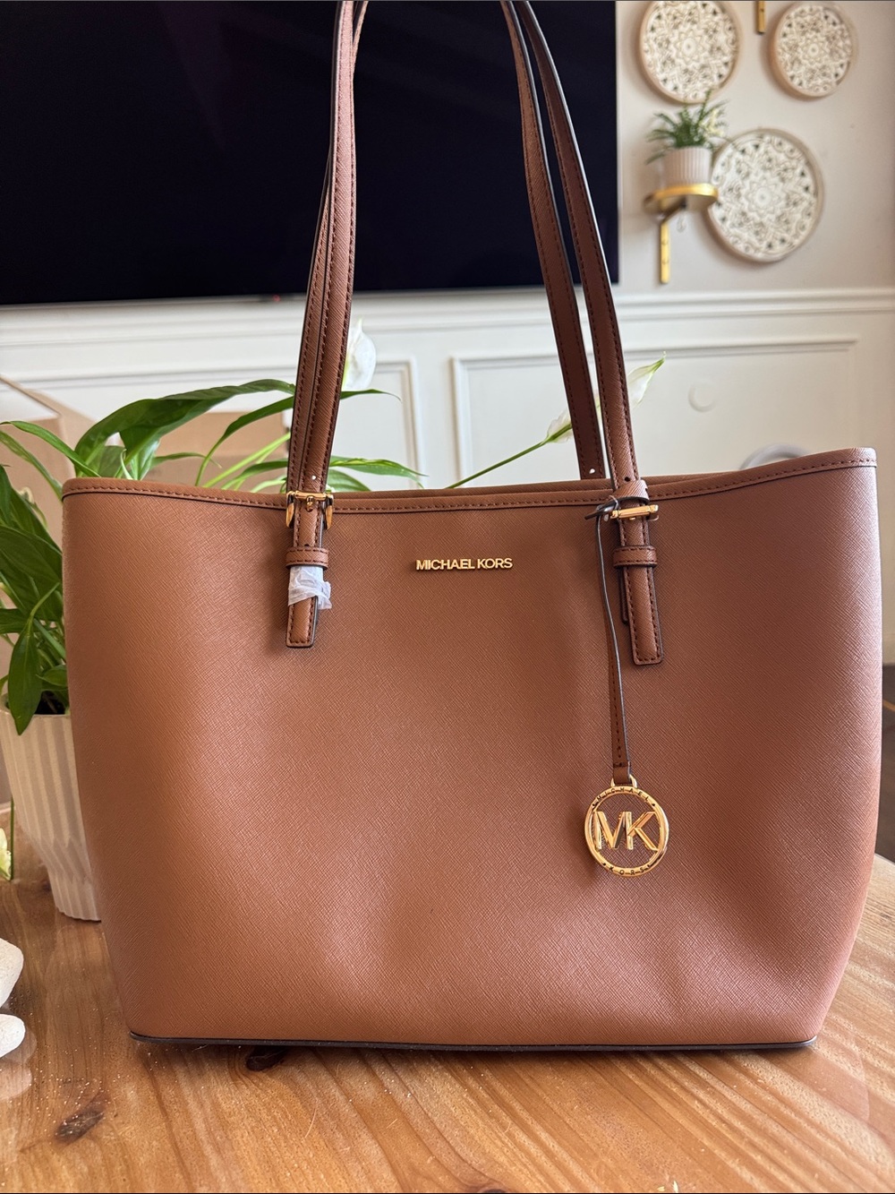 Michael Kors Chestnut Saffiano Leather Tote with Gold Logo